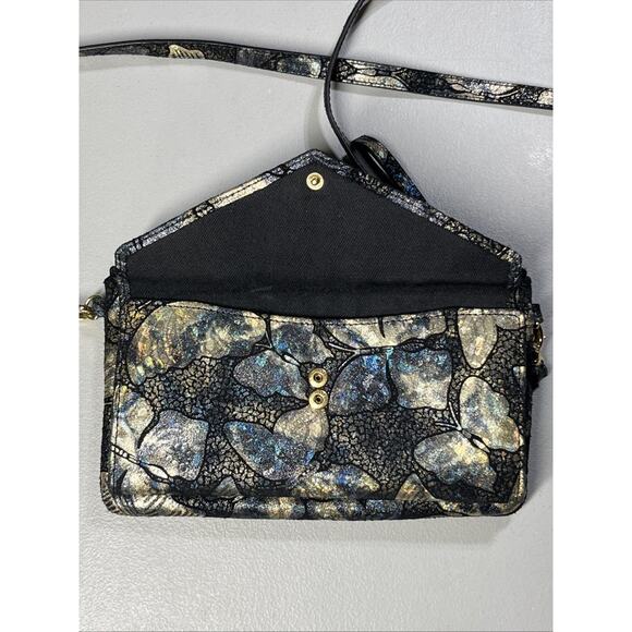 Lodis Butterfly Leather Crossbody Wallet Purse Wristlet Black Iridescent - Picture 3 of 12
